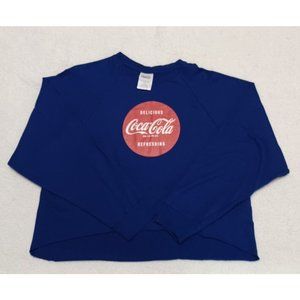 WOMANS COCA COLA LONG SLEEVE CROP TOP XL Blue Delicious Refreshing 100% Cotton